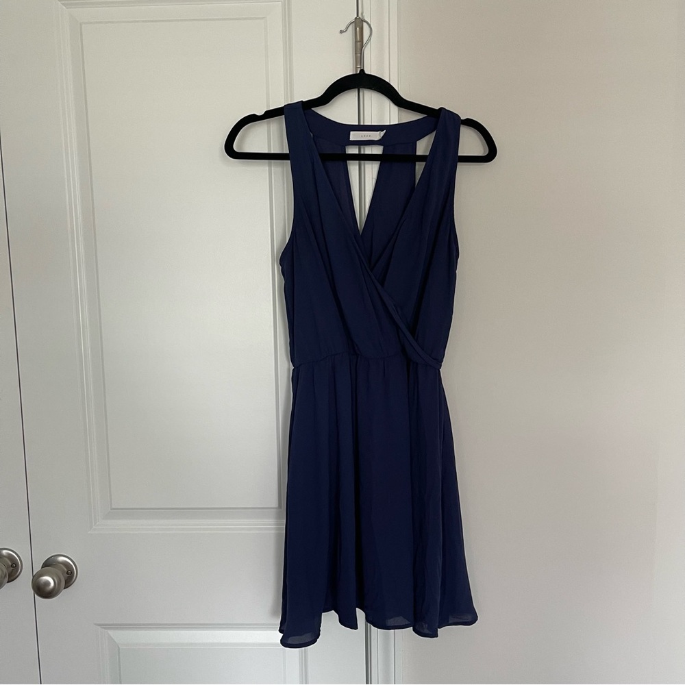 Lush Navy Blue Wrap Fit & Flare Dress